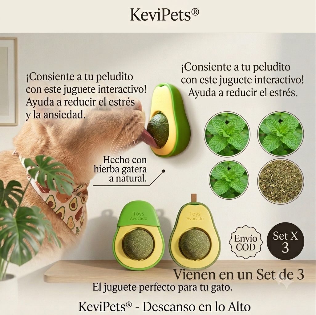 Juguete de Aguacate Interactivo de Catnip para Gatos - Set x 3 KeviPets®