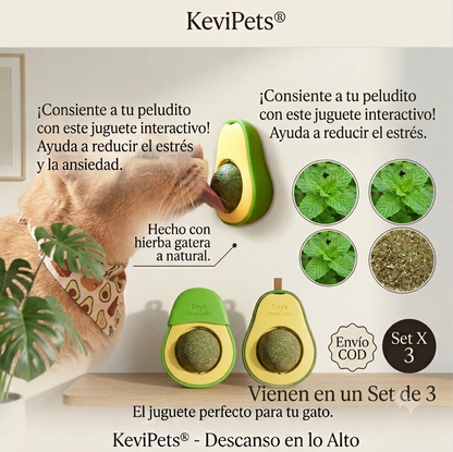 Juguete de Aguacate Interactivo de Catnip para Gatos - Set x 3 KeviPets®