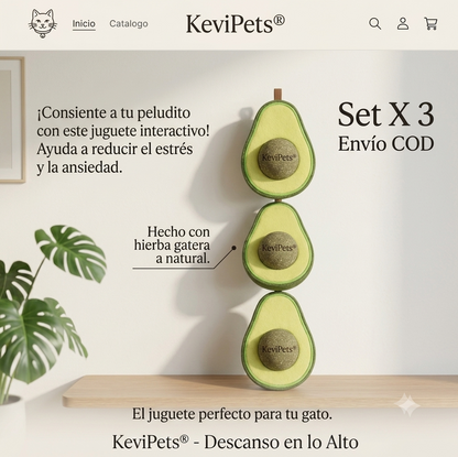 Juguete de Aguacate Interactivo de Catnip para Gatos - Set x 3 KeviPets®